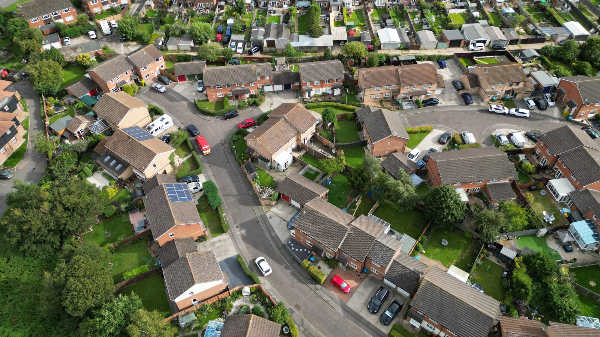 Drone imagery of a housing estate.