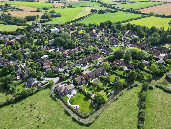 Large area imagery of a Hardwick village. Drone imagery taken by drone operated by Sky Eye Imagery.