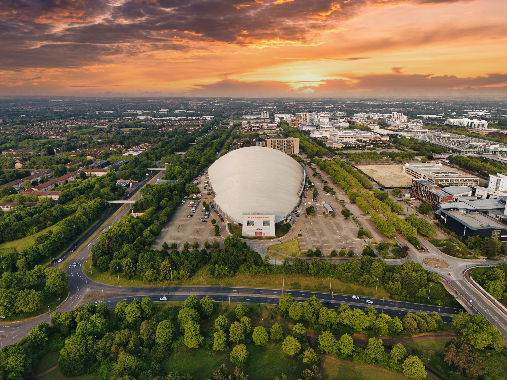 Drone image of the Xscape Centre in Milton Keynes