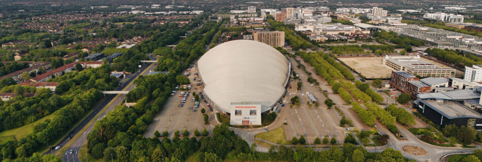 Drone image of the Xscape Centre in Milton Keynes