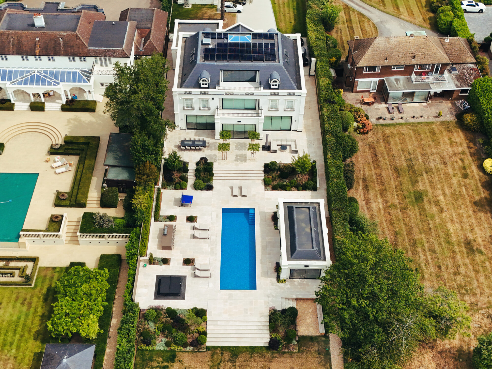 Aerial image of a new home that was a bungalow.