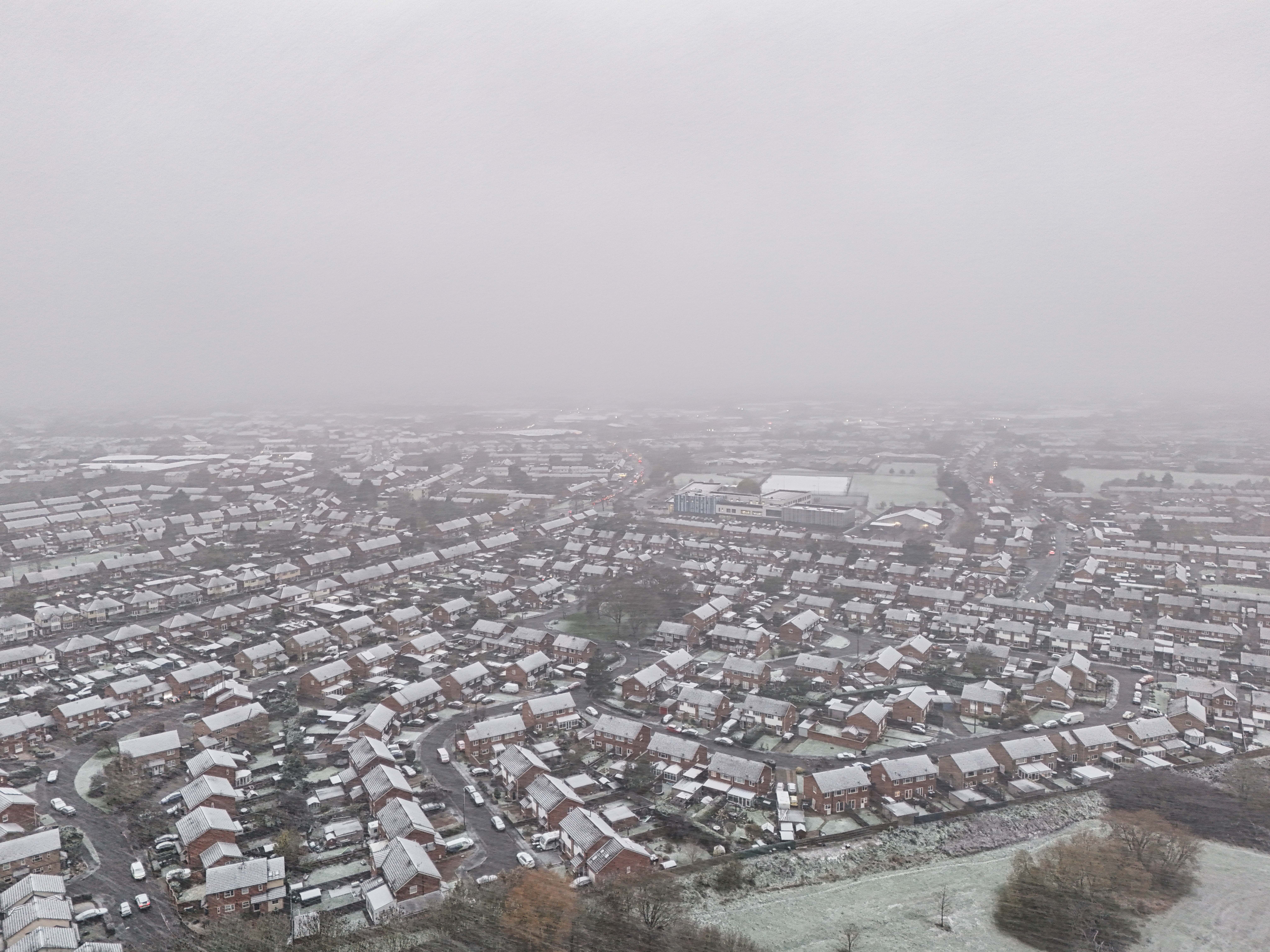Drone photography of snow falling in Aylesbury on the 19 November 2025