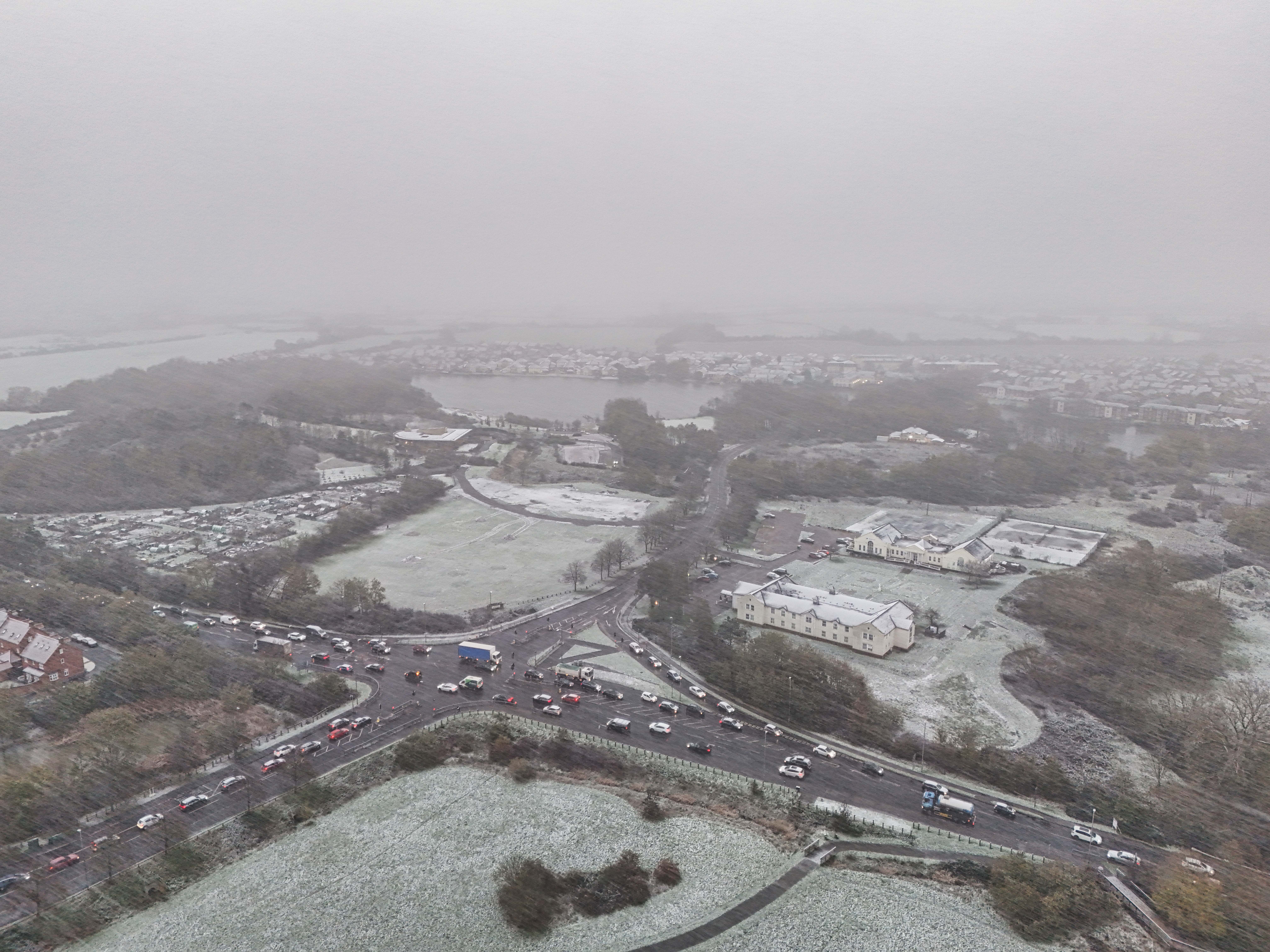 Drone photography of snow falling in Aylesbury on the 19 November 2025