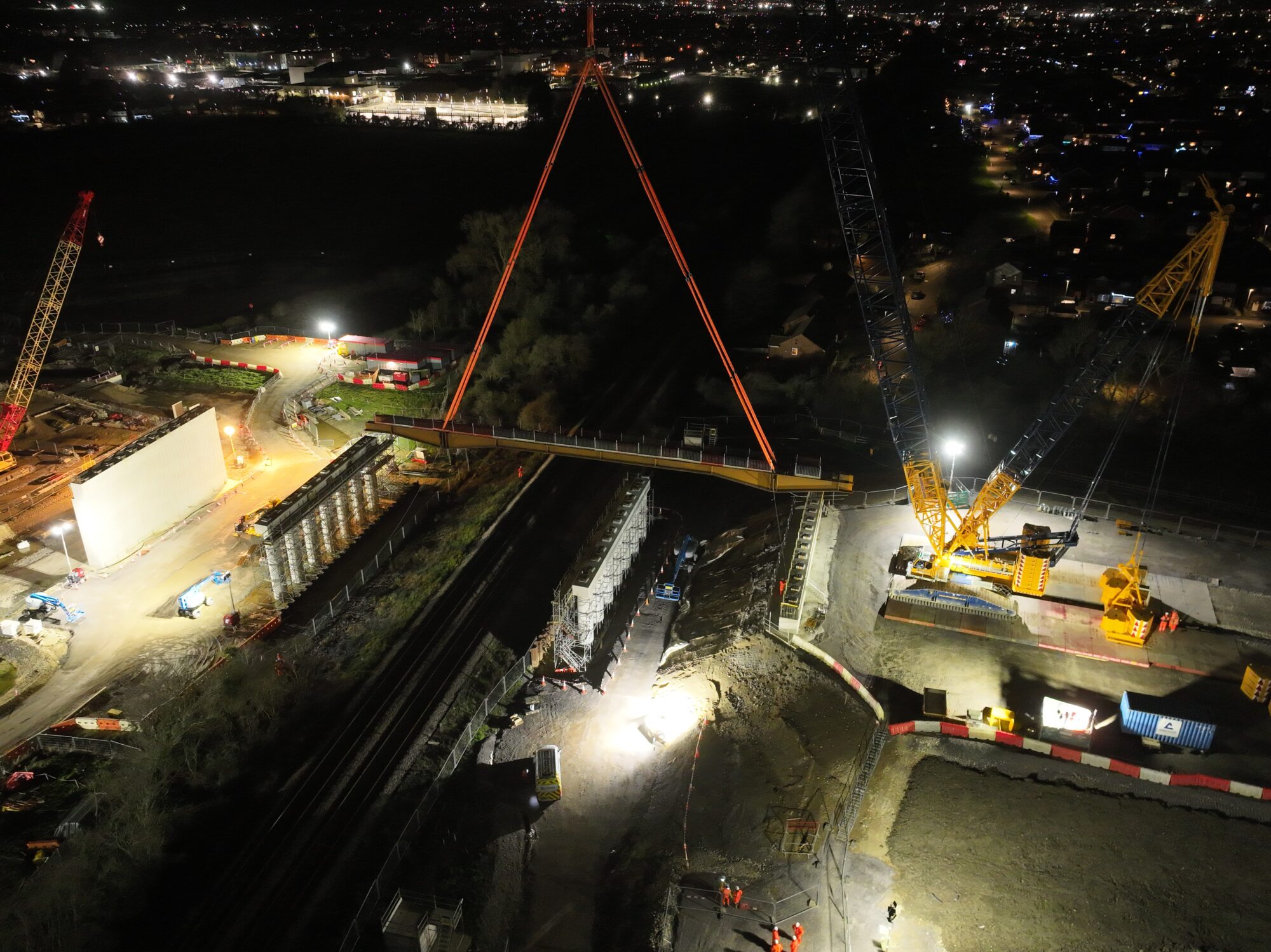 The first steel beam for the SEALR bridge in Aylesbury is being moved into position.
