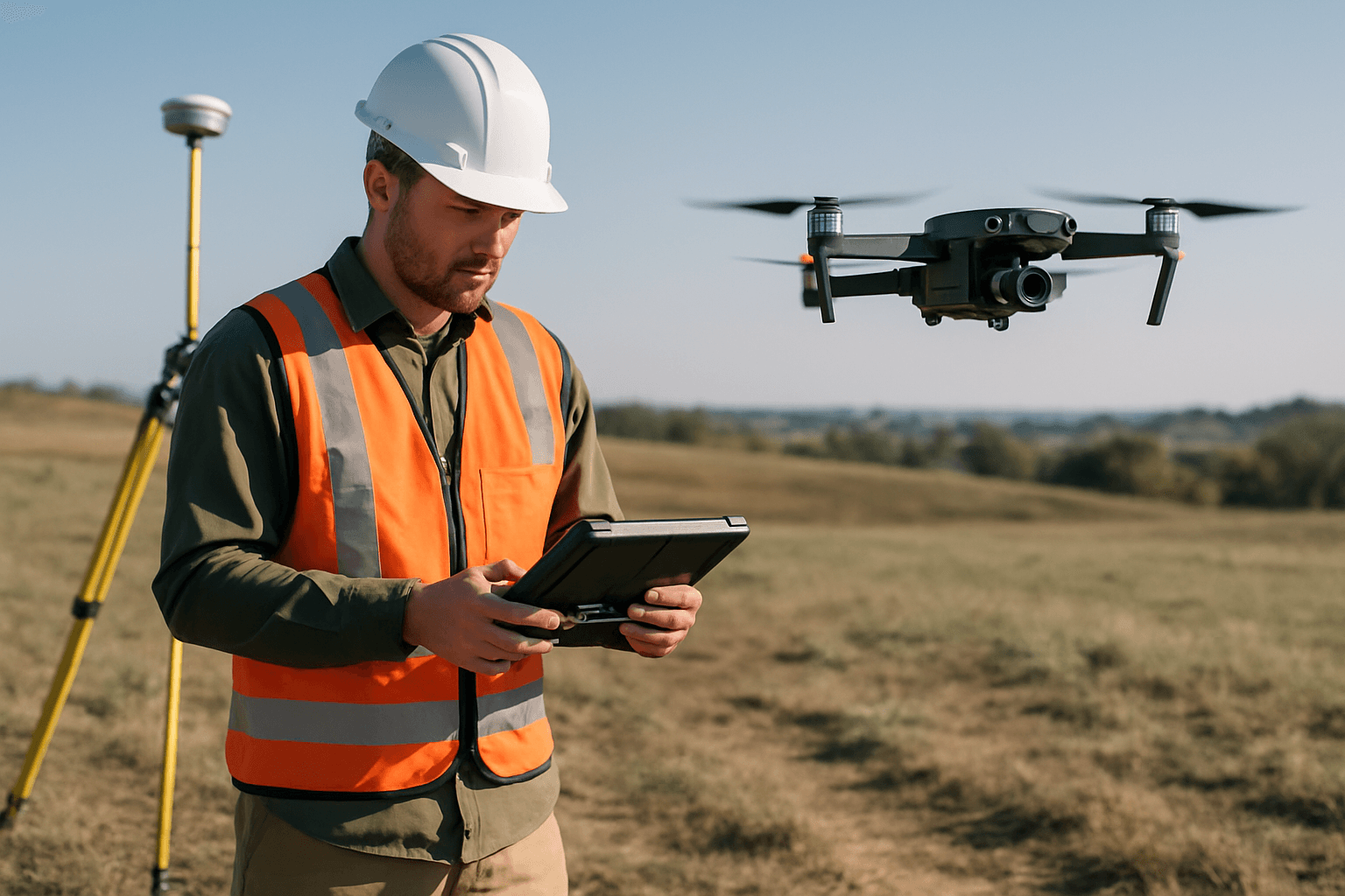 Drone operator conducting a drone survey with RTK accuracy.
